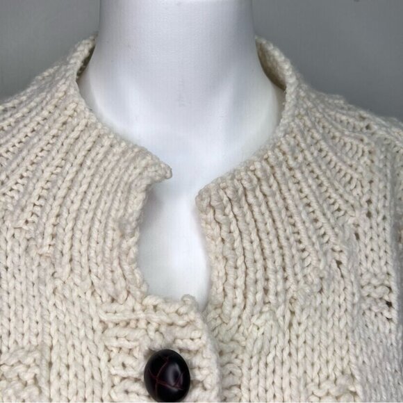 Vintage Handknit Cream & Blue Cardigan Cottagecore - Picture 13 of 16